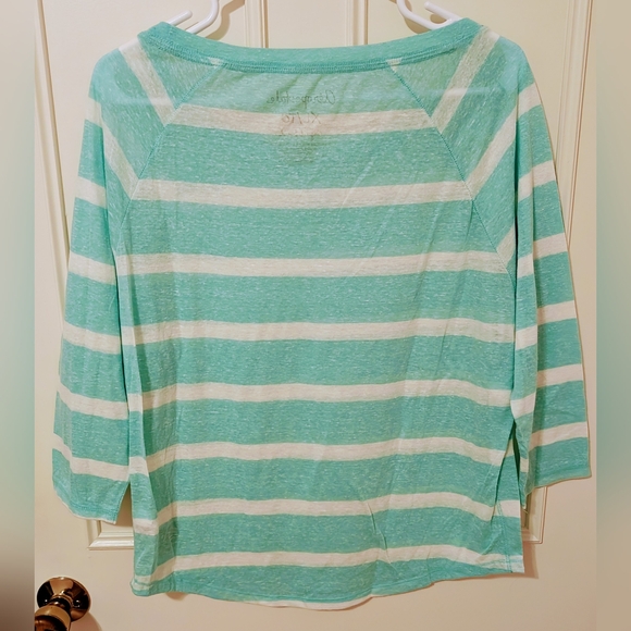 Aeropostale Mint Green and White Striped 3/4 Sleeve Shirt - Picture 3 of 3